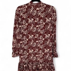 Scotch & Soda long sleeve dress in a rich burgundy with frills - XS but roomy
